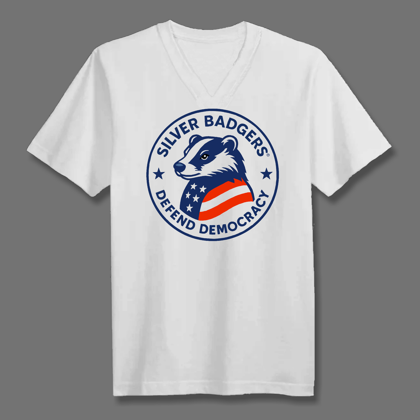 SILVER BADGERS - T-shirt, White (Adult V-neck)